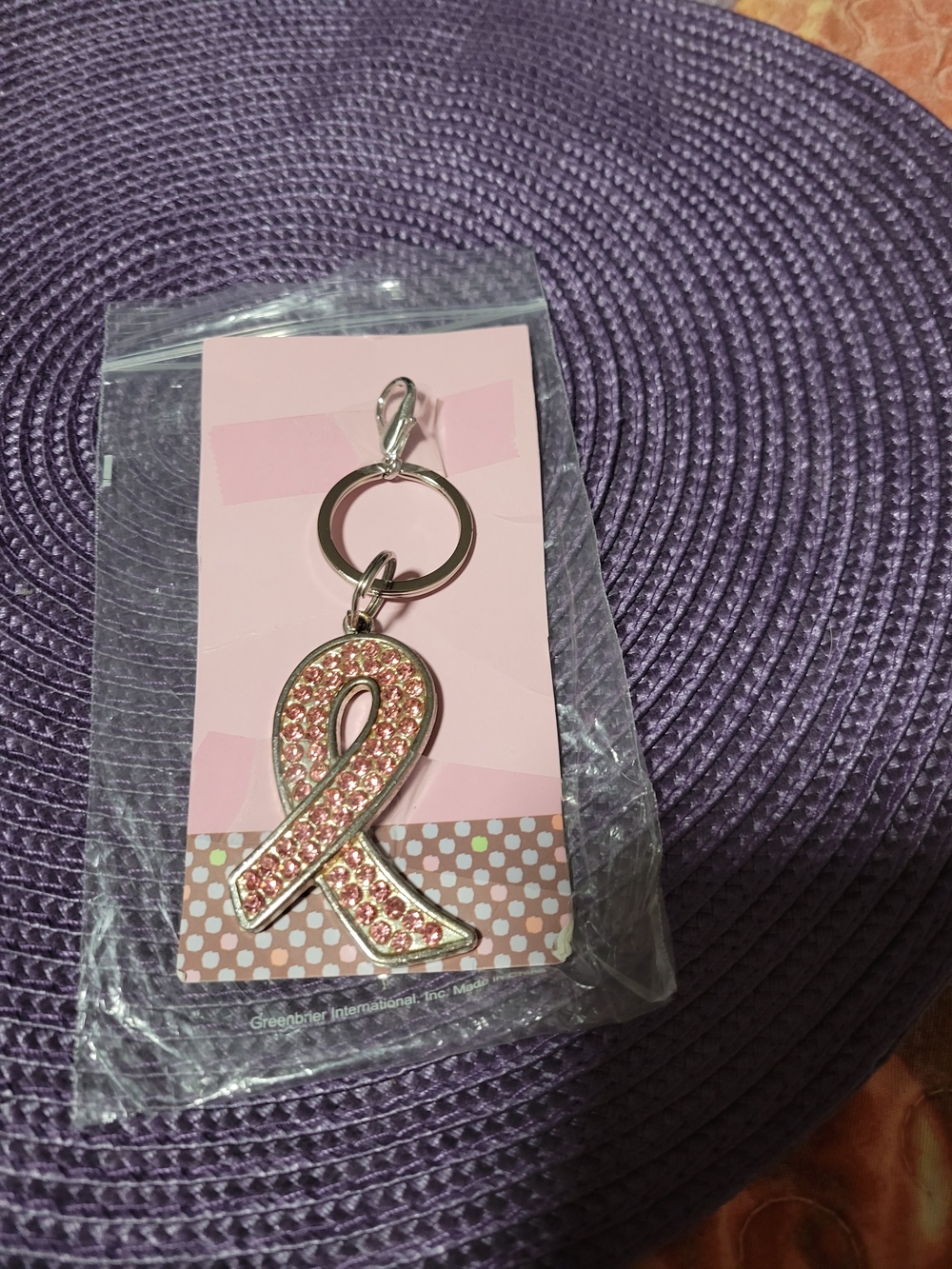 Source Unknown Pink Crystal Ribbon Key & Card Holder Charm
